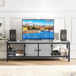 Rustic Brown TV Stand for TVs Up to 75", Farmhouse Mid-Century Style Media Console with Cabinets & Shelves - 1 of 4