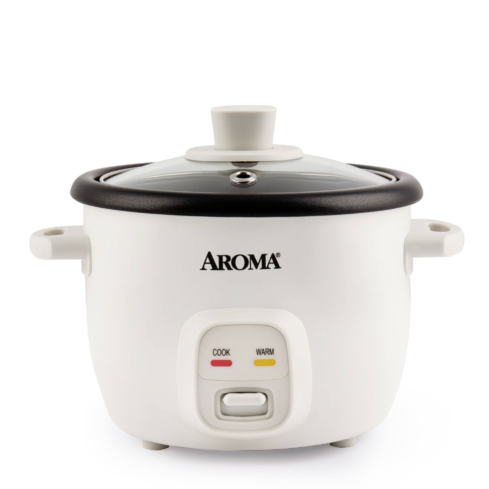 Aroma 4 Cup Pot Style Rice Cooker White: Nonstick, Stay-Cool Handles, 1 Setting, 250W, Includes Glass Lid & Manual