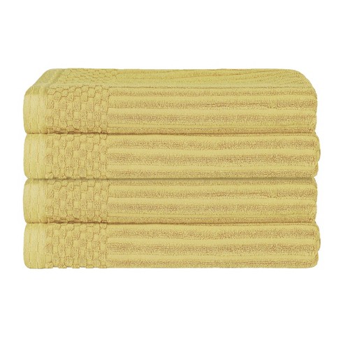 Plush Cotton Ribbed Checkered Border Medium Weight Bath Towel Set Of 4 ...
