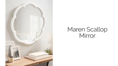 Maren 26" Distressed White Round Wooden Scallop Vanity Mirror