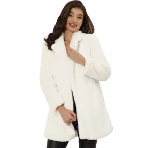 Allegra K Women's Lapel Collar Faux Fur Fuzzy Winter Long Overcoat with Pockets - 1 of 4