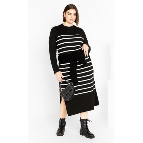 City chic black and white striped dress sale