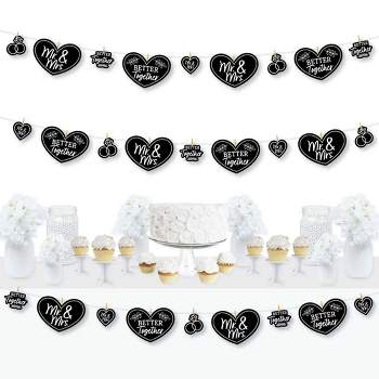 Big Dot of Happiness Mr. and Mrs. - Black and White Wedding or Bridal Shower DIY Decorations - Clothespin Garland Banner - 44 Pieces