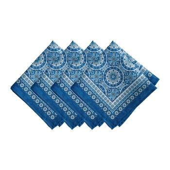 Vietri Medallion Blue Block Print Stain & Water Resistant Indoor/Outdoor Napkins, Set of 4