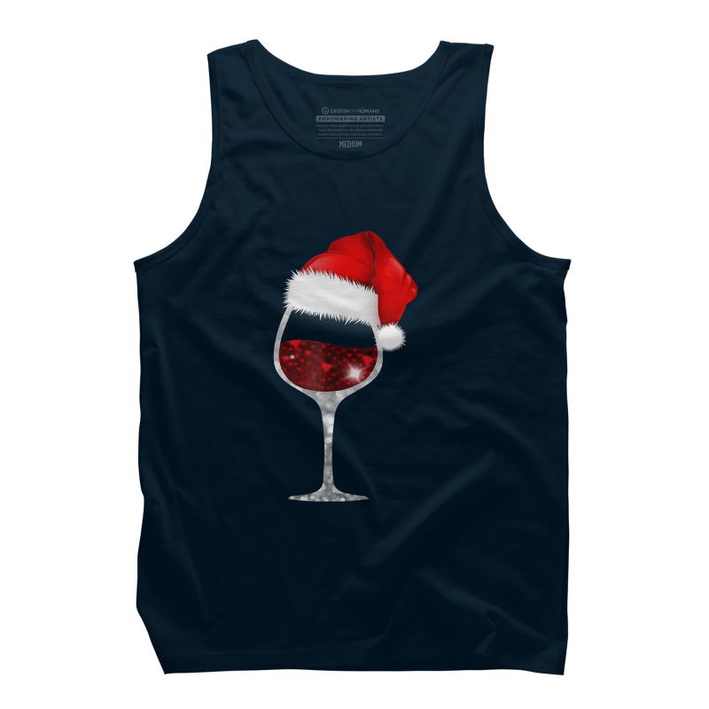 Men's Design By Humans Wine Glass Xmas Tee Christmas Wine lovers Santa Hat Gift T-Shirt By NekoShop Tank Top, 1 of 4