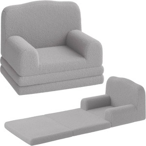 Kids Couch, 2-in-1 Convertible Toddler Sofa Chair, Fold Out Lounger Bed, Soft Teddy Fleece for Playroom, Nursery, Birthday Gift - 1 of 4