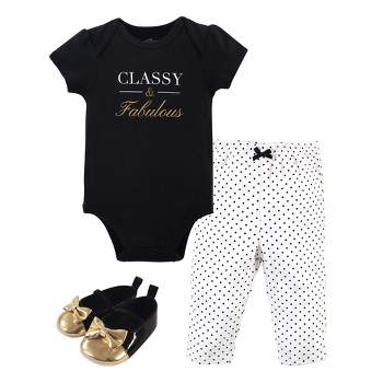 Little Treasure Baby Girl Cotton Bodysuit, Pant and Shoe 3pc Set, Classy