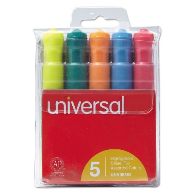 UNIVERSAL Desk Highlighter Chisel Tip Fluorescent Colors 5/Set 08860
