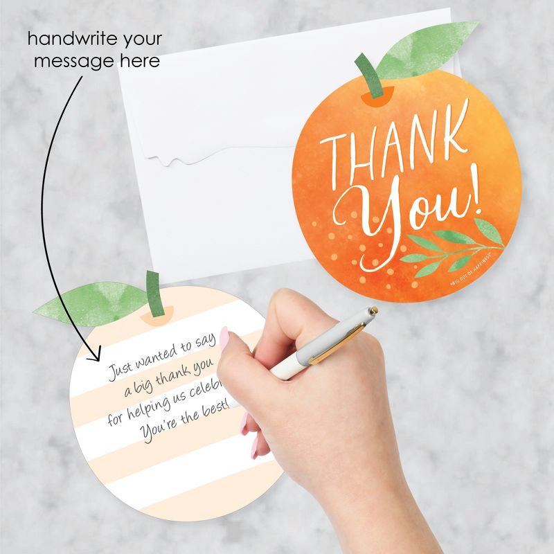 Big Dot of Happiness Little Clementine - Shaped Thank You Cards Orange Citrus Baby Shower or Birthday Party Thank You Note Cards with Envelopes 12 Ct, 2 of 8
