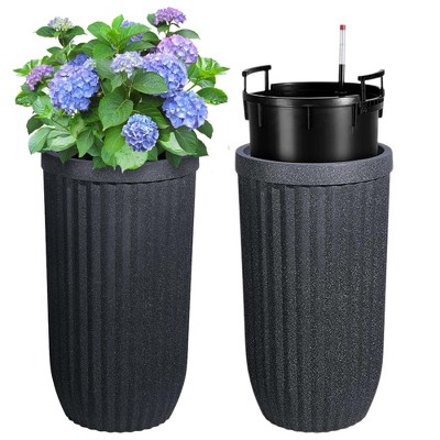 14.5/23/31 inch Tall Planter, Square Planter Set of 2, Large Indoor/Outdoor Flower Pots with Drainage Holes, Water Level Monitor & Wheels for Patio