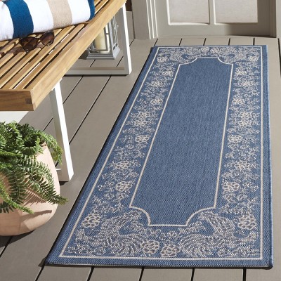 28" Blue and Natural Synthetic Reversible Flat Woven Rug