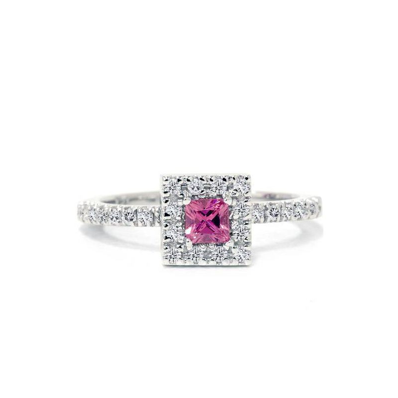 Pompeii3 1/2ct Pink Sapphire Princess Cut Diamond Ring 14K White Gold, 2 of 5