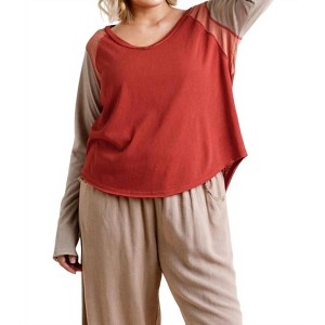 Women's Raw Edge Color Block Top - PLUS - umgee - 1 of 3