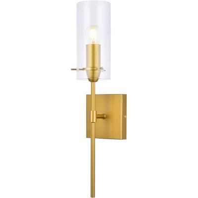 Elsreth Brass Cylinder Dimmable Wall Sconce with Clear Glass Shade