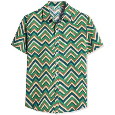 Lars Amadeus Men's Summer Color Block Button Short Sleeve Beach Geometric Shirts