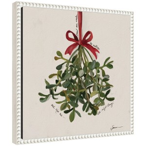 Kate and Laurel Framed Canvas Wall Art Print Mistletoe by Mary Sparrow, 16 x 16 Sylvie Beaded White Frame, Traditional, Holiday Art for Wall Decor - 1 of 4