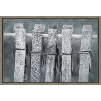 Amanti Art Black and white of clothespins hanging from clothes line by Jaynes Gallery Danita Delimont Canvas Wall Art Print Framed 23 x 16-in.