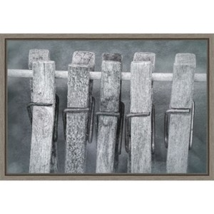 Amanti Art Black and white of clothespins hanging from clothes line by Jaynes Gallery Danita Delimont Canvas Wall Art Print Framed 23 x 16-in. - 1 of 4