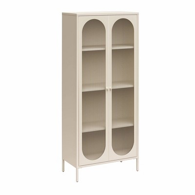 Parchment Tall Accent Cabinet with Fluted Glass Doors