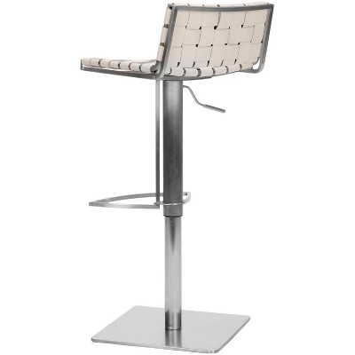 Mitchell White Woven Leather Adjustable Swivel Bar Stool