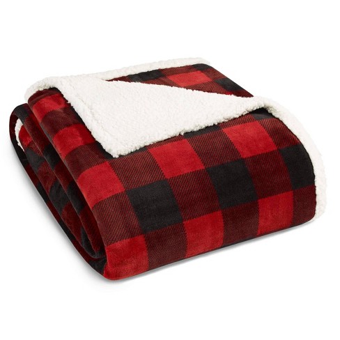 King Patterned Plush Bed Blanket Red Mountain Plaid Eddie Bauer