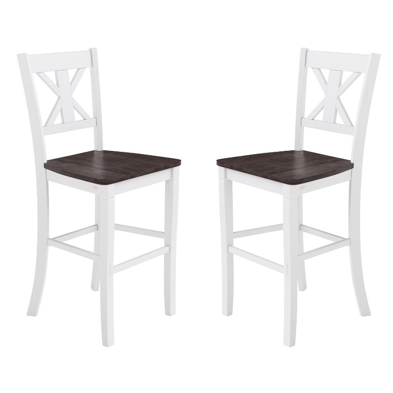 Emma and Oliver Set of 2 Wooden Modern Farmhouse Bar Height Dining Stool with Decorative Carved Backrest and Wood Seat, 1 of 5