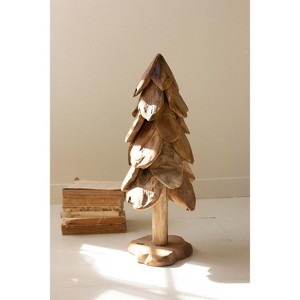 Rustic Teak Christmas Tree Small – 24"H Handcrafted Natural Holiday Accent by Kalalou - 1 of 3