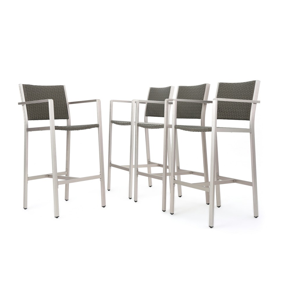 Photos - Garden Furniture Cape Coral 4pk All-Weather Wicker/Metal Patio Barstools - Gray - Christoph