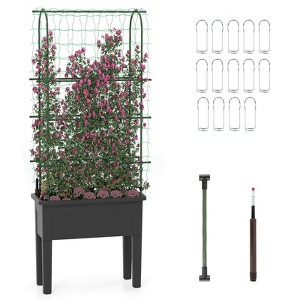 Costway Raised Garden Bed Planter Box with Climbing Trellis Water Level Indicator - 1 of 4