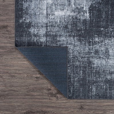 Gray Abstract Flat Woven Washable Synthetic Area Rug 5' x 7'