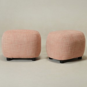 KINWELL Linen Blend Upholstered Ottoman Footrest, Textured Weave Entryway Footstool, Set of 2 - 1 of 4