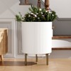 Maggift Planters Metal, Indoor Outdoor Planter Pot with Stand, Round Floor Flower Pot with Stand, White 14.8"*14.8"*20.3" - 4 of 4