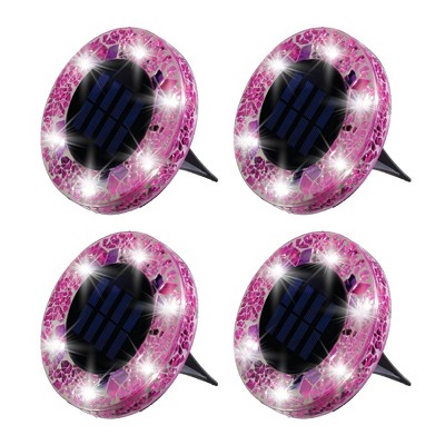Pink Mosaic Solar LED Pathway Lights with Auto On/Off - 4 Pack