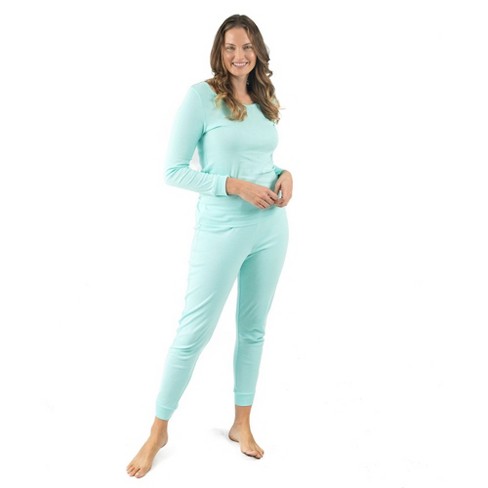 Leveret Womens Two Piece Thermal Pajamas Solid Green Xs : Target