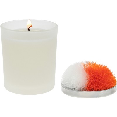Pavilion Gift Company - Blank - Orange & White - 5.5 oz - 100% Soy Wax Candle with Pom Pom Lid Scent: Tranquility - Flame Candles