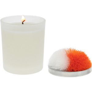 Pavilion Gift Company - Blank - Orange & White - 5.5 oz - 100% Soy Wax Candle with Pom Pom Lid Scent: Tranquility - Flame Candles - 1 of 4