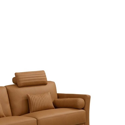68" Saddle Tan Leather Loveseat with Metal Legs