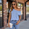 Knit & Lounge Women’s Off Shoulder Knit Sweater Short Sleeves Relaxed Fit Ribbed Hem Soft Pullover Top - 2 of 4