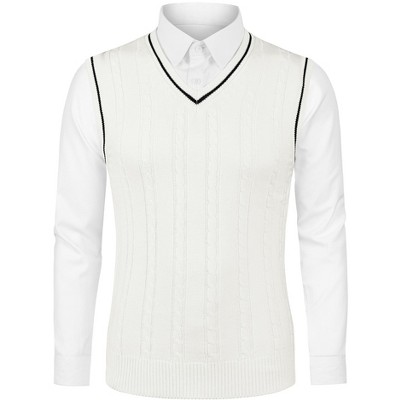 Allegra K Women's Cable Knit Crop Sweater Vest Deep V-neck