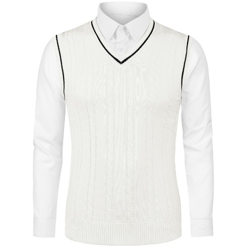 Lars Amadeus Men's Classic Knitted Sleeveless V-Neck Pullover Sweater Vest  White Medium