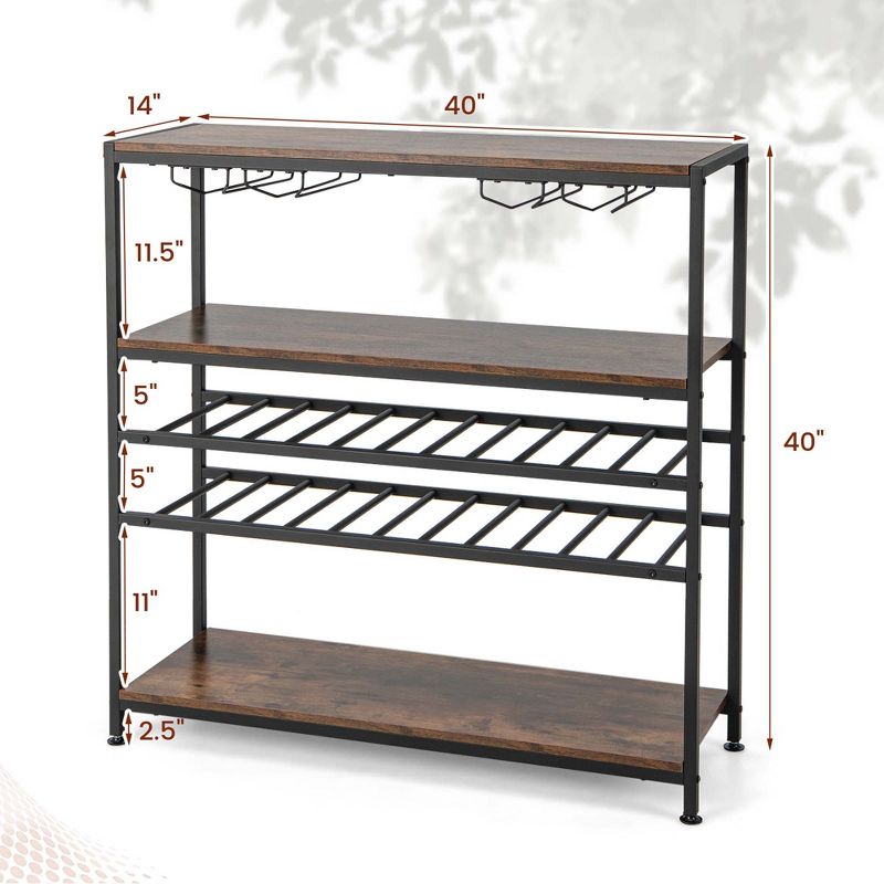 Costway Rustic 5-tier Wine Rack Table 22 Bottle Wine Cabinet Freestanding with Glass Holder, 3 of 11