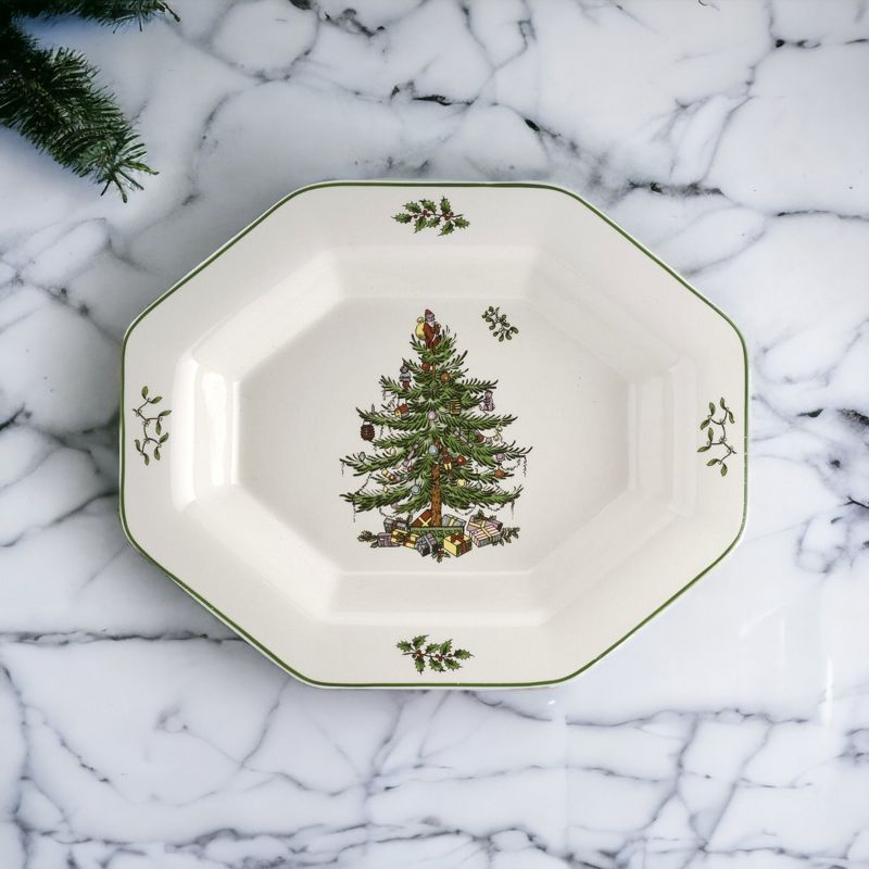 Spode Christmas Tree Octagonal Server, 9.5 Inch Serving Tray for Swerving Vegetables, Chicken, Dinner, Made of Earthenware, 4 of 8