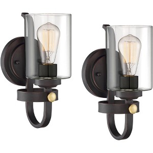 Franklin Iron Works Eagleton Farmhouse Rustic Wall Light Sconces Set of 2 Oil Rubbed Bronze Hardwire 5 1/2" LED Fixture for Vanity - 1 of 4