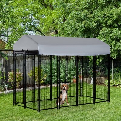 Outdoor Dog Kennel with Roof,Heavy Duty Dog Playpen with Lockable Door and Water Resistant Canopy for Medium and Large Dogs - LAOTIES