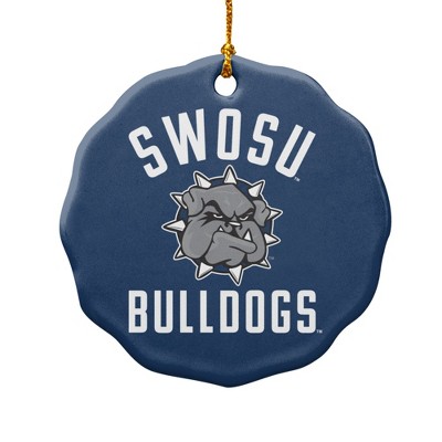 Southwestern Oklahoma State University Bulldogs Logo Porcelain Scalloped Holiday Christmas Tree Ornament