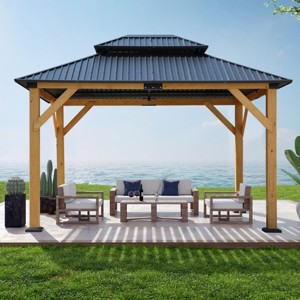 Wooden Hardtop Gazebo,Gazebo With Steel Double Roof And Wood Frame,Outdoor Permanent Metal Pavilion For Patio Backyard Lawns-Coolbibila - 1 of 4