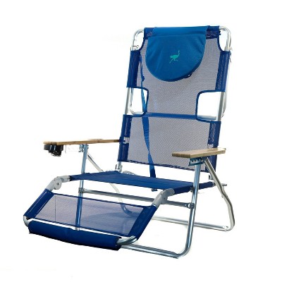 Blue Aluminum Frame Folding Beach Lounger with Wooden Armrests