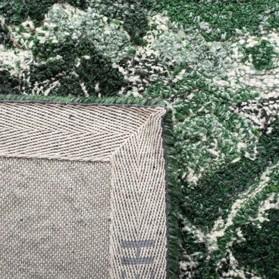 Hand-Tufted Green and Ivory Wool Square Area Rug, 4' x 4'