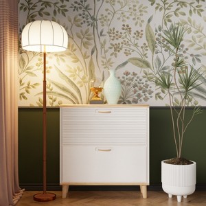 MAYEERTY Narrow Shoe Racks with 2 Flip Drawers Natural Wood Legs Slim Entryway Storage Orangizer for 8-16 Pairs - 1 of 4