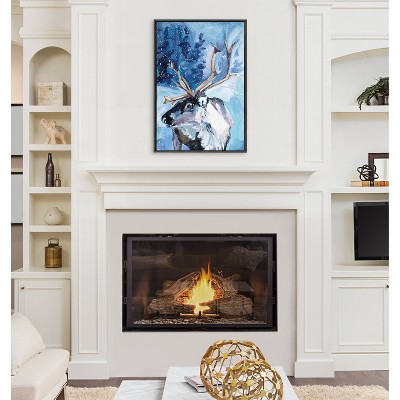 Sylvie Blue and White Reindeer Christmas Canvas Wall Art